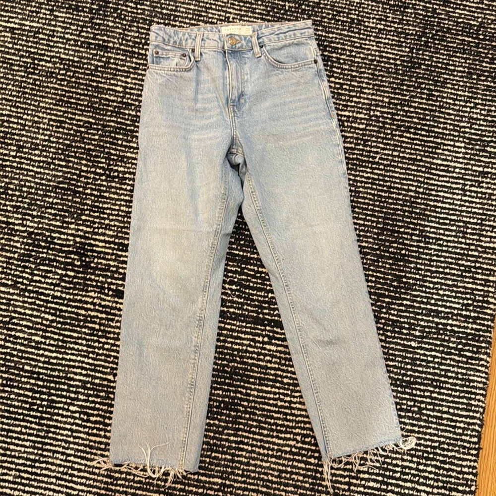 Topshop Blue Ankle Jeans with Frayed Hem